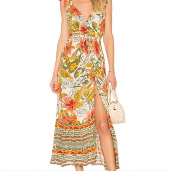 Cleobella Marla Hibiscus Orange Maxi Dress Size XS Boho ~ Floral ~ Vacation! - Picture 2 of 6